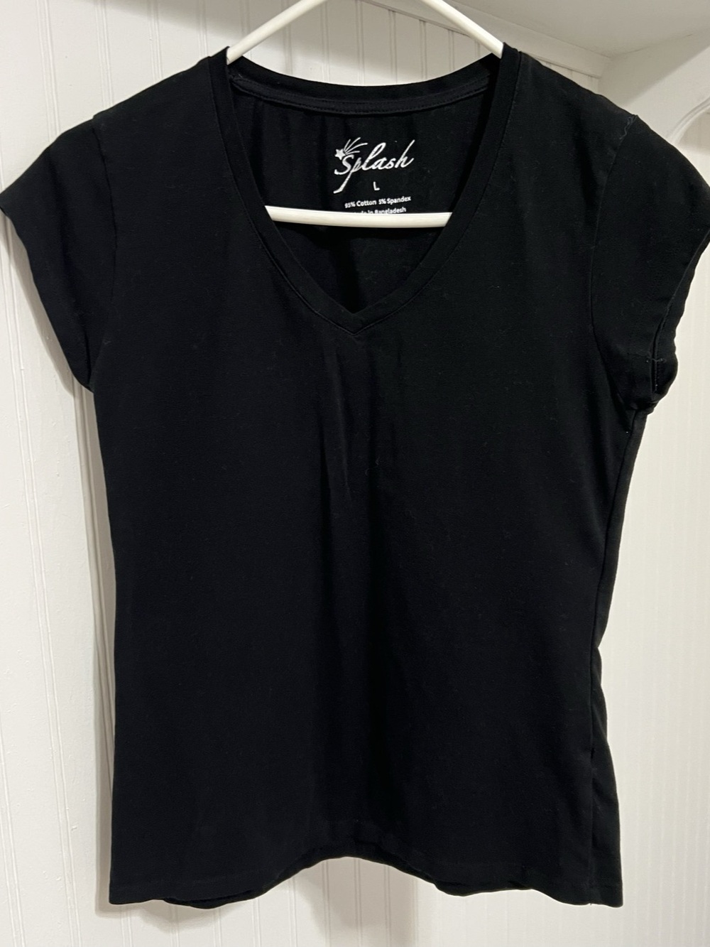 Splash Black V-Neck Short Sleeve Cotton Tee Size Large
